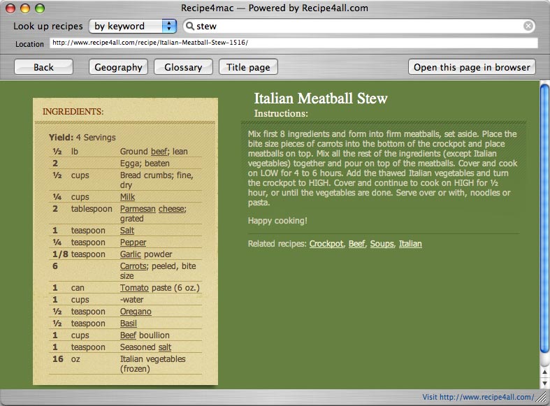 Screenshot of Recipe4mac